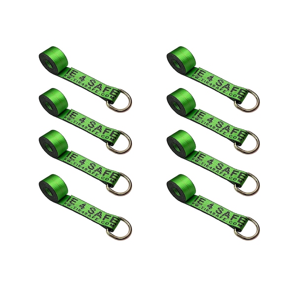 2" x 10' Lasso Strap w/ D Ring Auto Tie Down Wheel Lift Tow Truck Trailer Green, 8PK